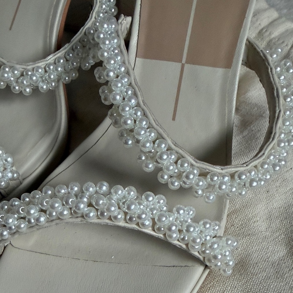Dolce Vita Pearl-Adorned Cream Heels - Picture 3 of 4